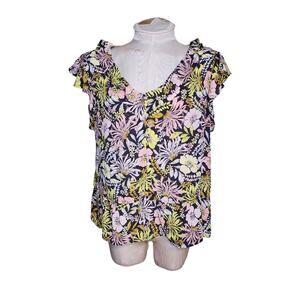 Loft Outlet Floral Flutter Sleeve‎ Peplum Top Size L